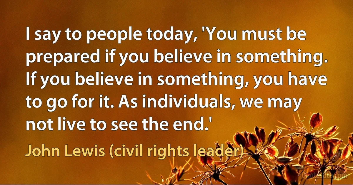 I say to people today, 'You must be prepared if you believe in something. If you believe in something, you have to go for it. As individuals, we may not live to see the end.' (John Lewis (civil rights leader))