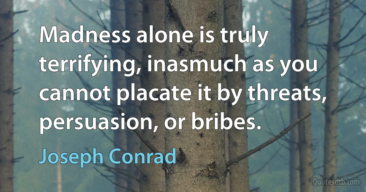 Madness alone is truly terrifying, inasmuch as you cannot placate it by threats, persuasion, or bribes. (Joseph Conrad)