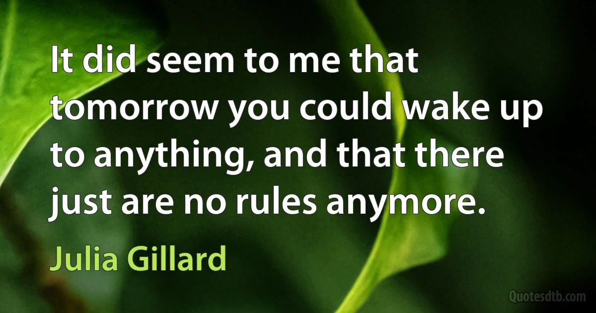 It did seem to me that tomorrow you could wake up to anything, and that there just are no rules anymore. (Julia Gillard)