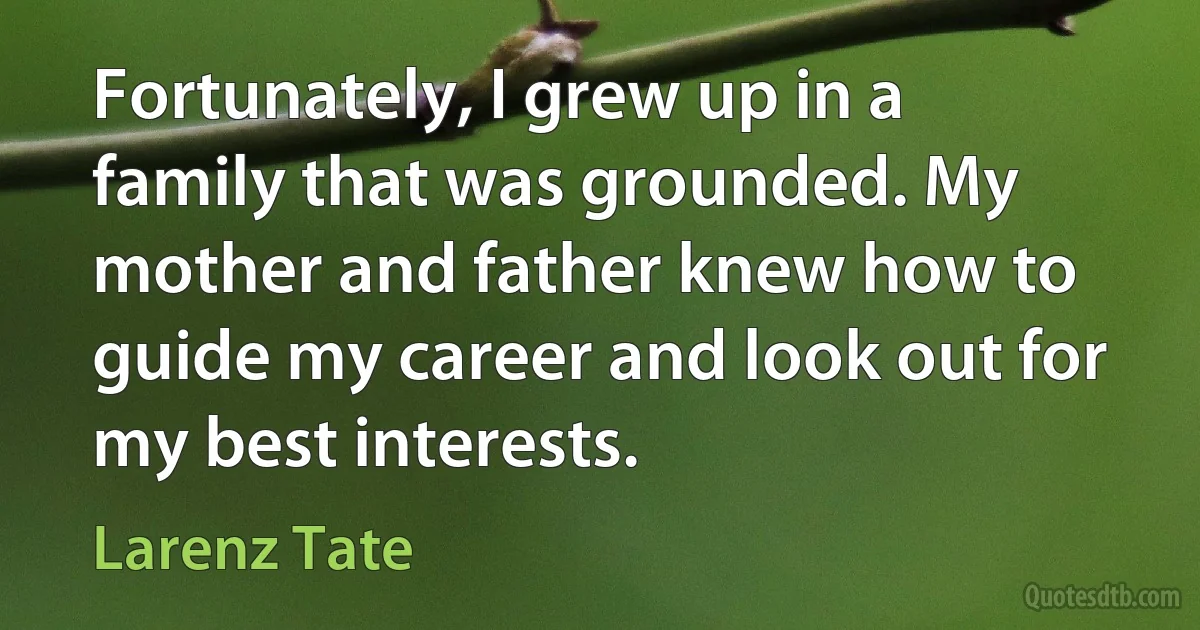 Fortunately, I grew up in a family that was grounded. My mother and father knew how to guide my career and look out for my best interests. (Larenz Tate)