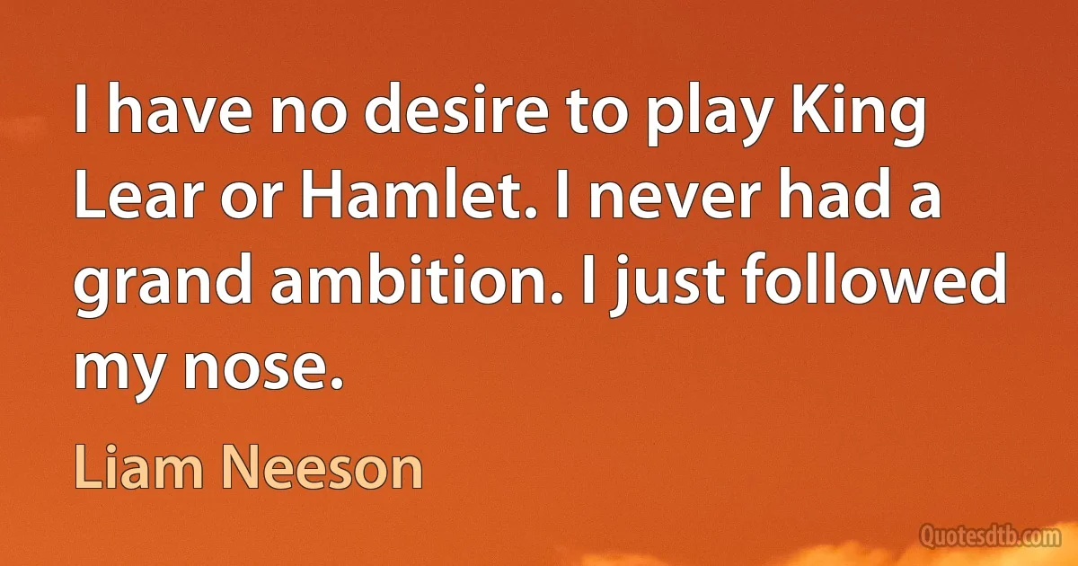 I have no desire to play King Lear or Hamlet. I never had a grand ambition. I just followed my nose. (Liam Neeson)