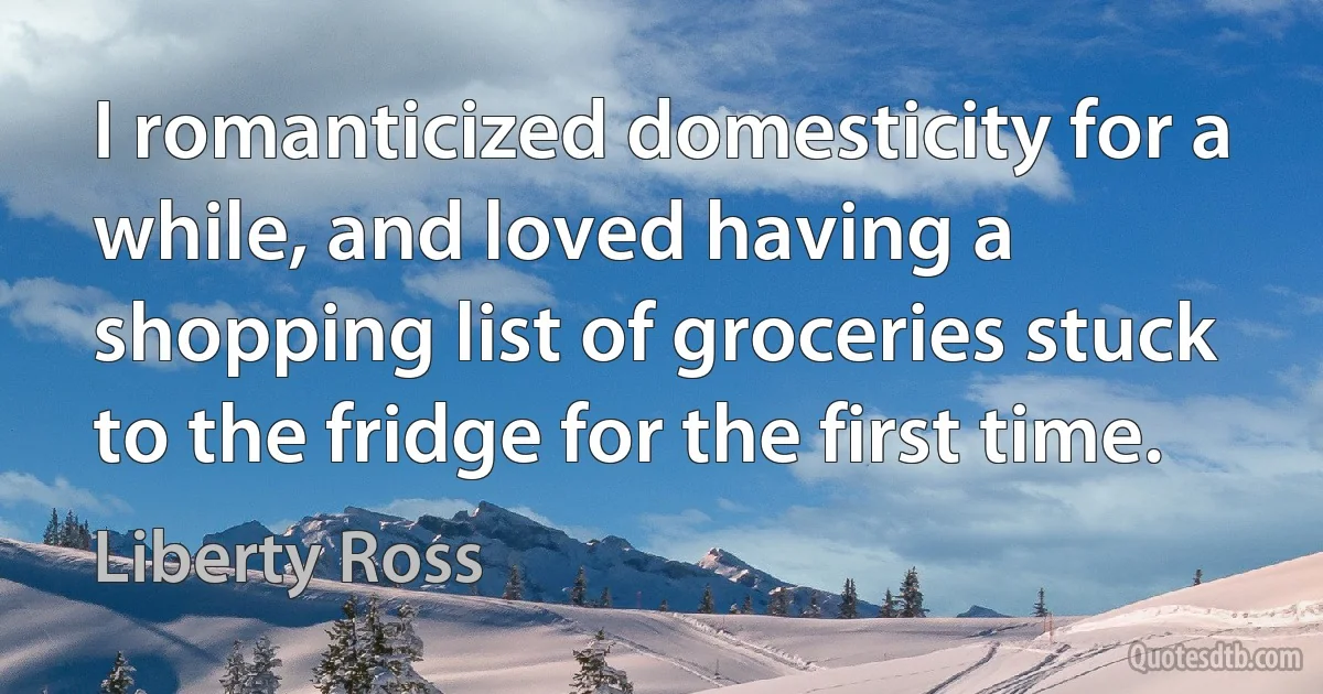 I romanticized domesticity for a while, and loved having a shopping list of groceries stuck to the fridge for the first time. (Liberty Ross)