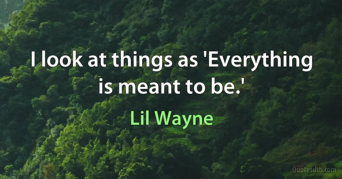 I look at things as 'Everything is meant to be.' (Lil Wayne)