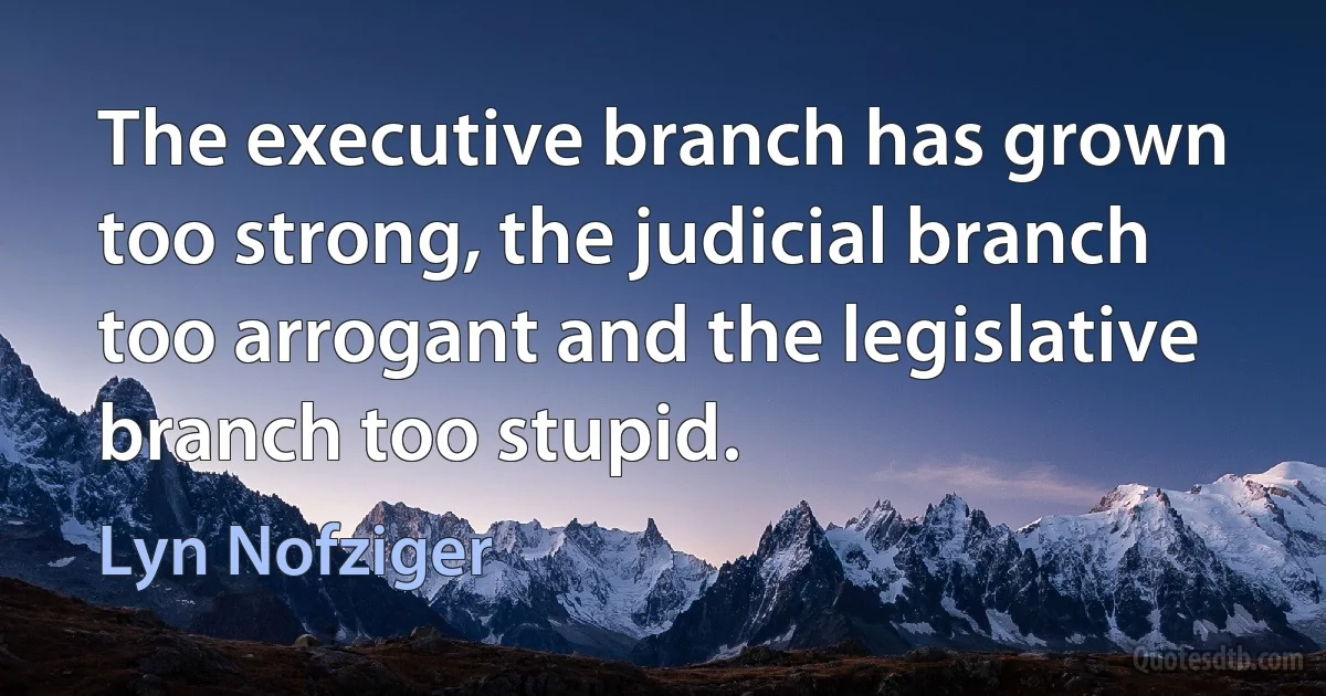 The executive branch has grown too strong, the judicial branch too arrogant and the legislative branch too stupid. (Lyn Nofziger)