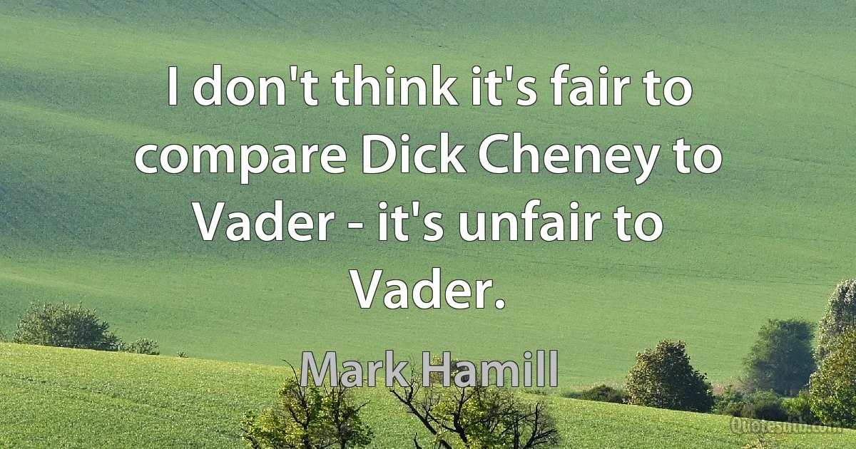 I don't think it's fair to compare Dick Cheney to Vader - it's unfair to Vader. (Mark Hamill)