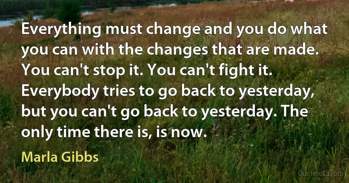 Everything must change and you do what you can with the changes that are made. You can't stop it. You can't fight it. Everybody tries to go back to yesterday, but you can't go back to yesterday. The only time there is, is now. (Marla Gibbs)