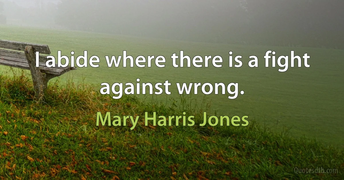 I abide where there is a fight against wrong. (Mary Harris Jones)