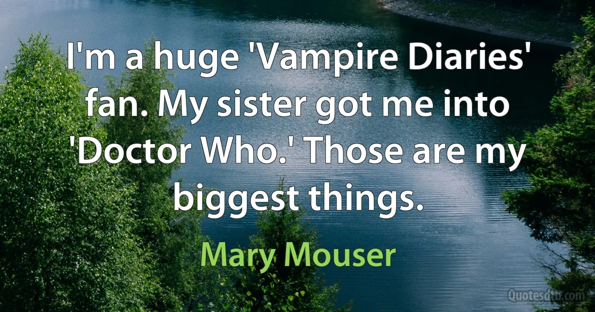 I'm a huge 'Vampire Diaries' fan. My sister got me into 'Doctor Who.' Those are my biggest things. (Mary Mouser)