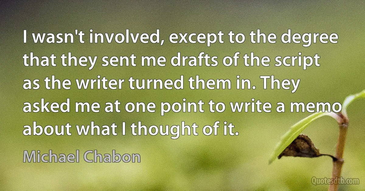 I wasn't involved, except to the degree that they sent me drafts of the script as the writer turned them in. They asked me at one point to write a memo about what I thought of it. (Michael Chabon)