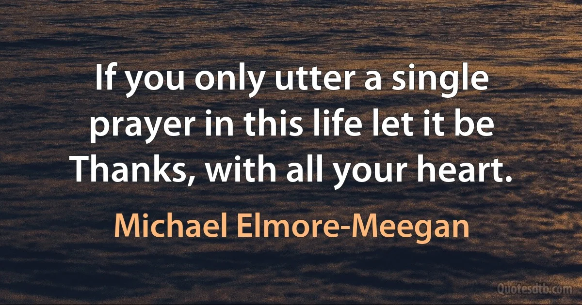 If you only utter a single prayer in this life let it be Thanks, with all your heart. (Michael Elmore-Meegan)