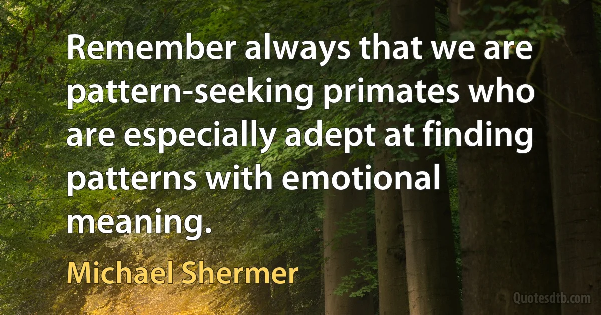 Remember always that we are pattern-seeking primates who are especially adept at finding patterns with emotional meaning. (Michael Shermer)