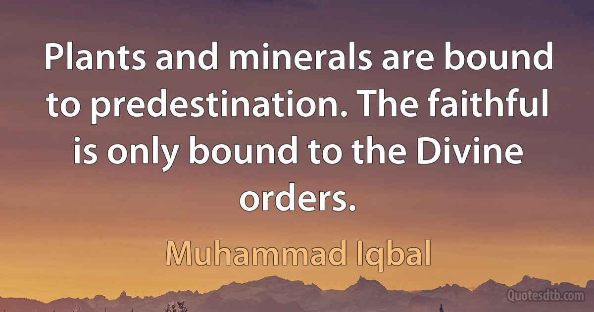 Plants and minerals are bound to predestination. The faithful is only bound to the Divine orders. (Muhammad Iqbal)