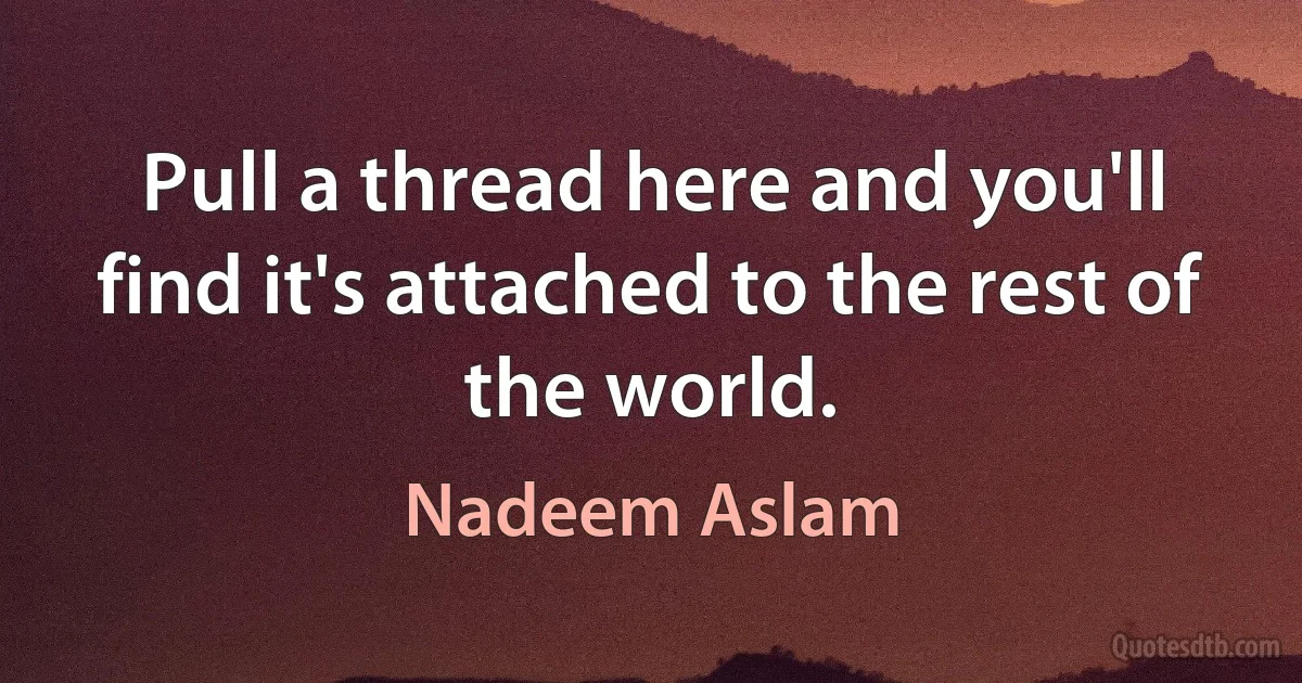 Pull a thread here and you'll find it's attached to the rest of the world. (Nadeem Aslam)