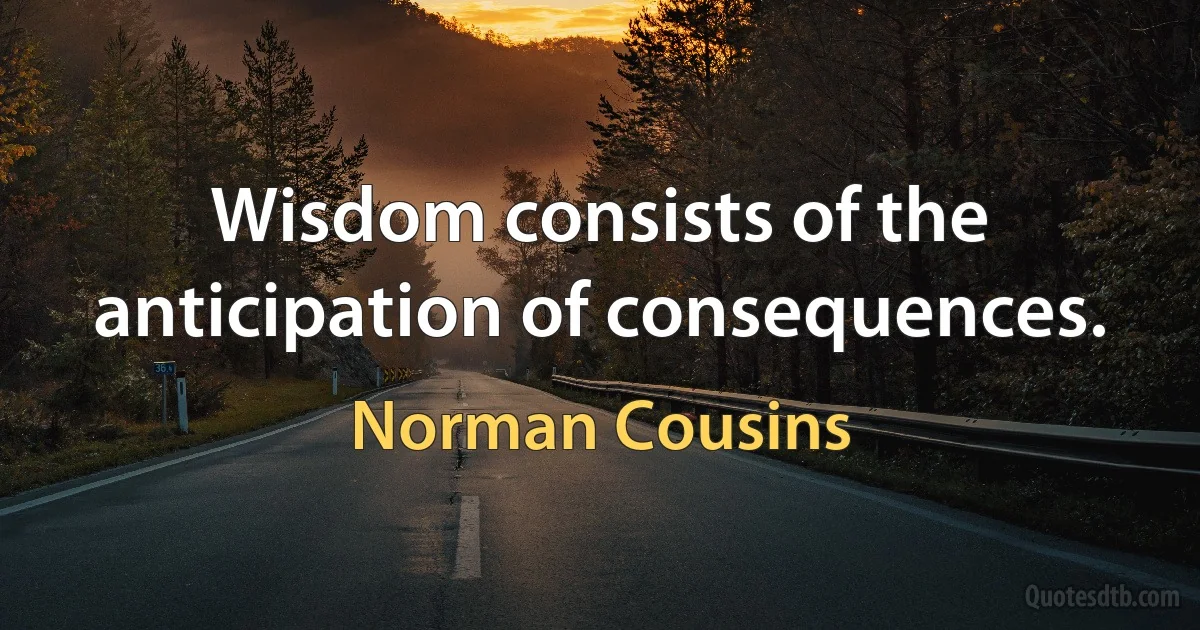 Wisdom consists of the anticipation of consequences. (Norman Cousins)