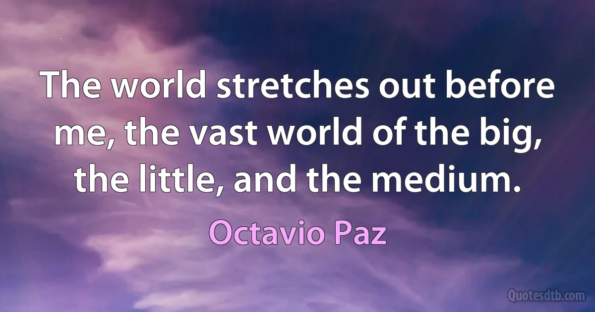 The world stretches out before me, the vast world of the big, the little, and the medium. (Octavio Paz)