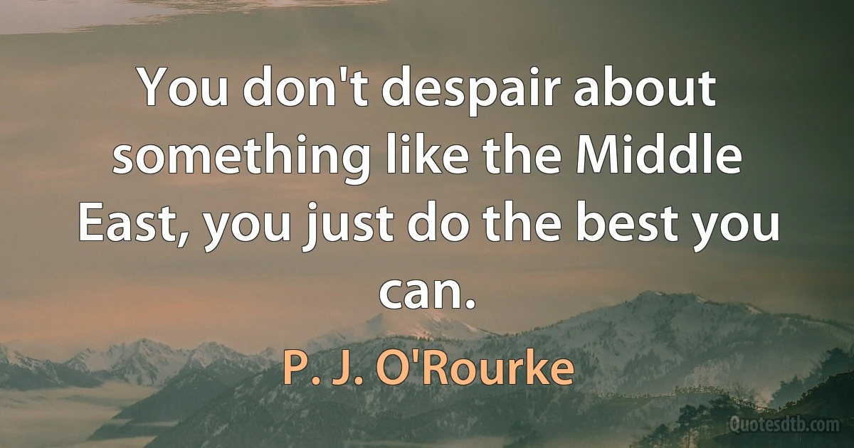 You don't despair about something like the Middle East, you just do the best you can. (P. J. O'Rourke)