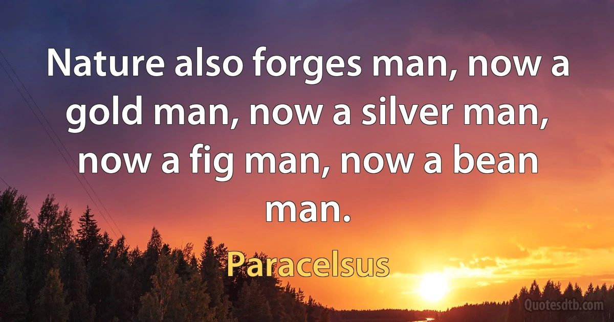 Nature also forges man, now a gold man, now a silver man, now a fig man, now a bean man. (Paracelsus)