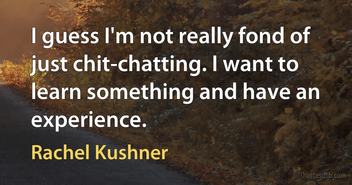 I guess I'm not really fond of just chit-chatting. I want to learn something and have an experience. (Rachel Kushner)