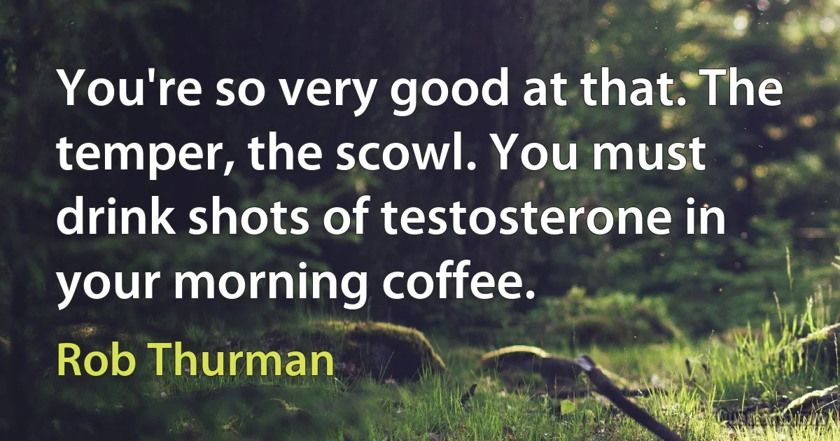 You're so very good at that. The temper, the scowl. You must drink shots of testosterone in your morning coffee. (Rob Thurman)