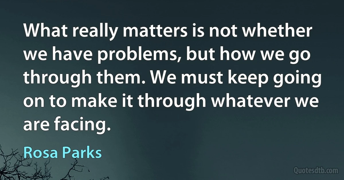 What really matters is not whether we have problems, but how we go through them. We must keep going on to make it through whatever we are facing. (Rosa Parks)