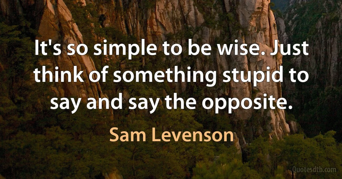 It's so simple to be wise. Just think of something stupid to say and say the opposite. (Sam Levenson)