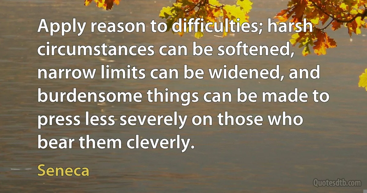 Apply reason to difficulties; harsh circumstances can be softened, narrow limits can be widened, and burdensome things can be made to press less severely on those who bear them cleverly. (Seneca)