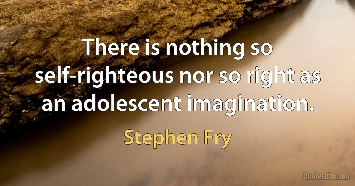 There is nothing so self-righteous nor so right as an adolescent imagination. (Stephen Fry)