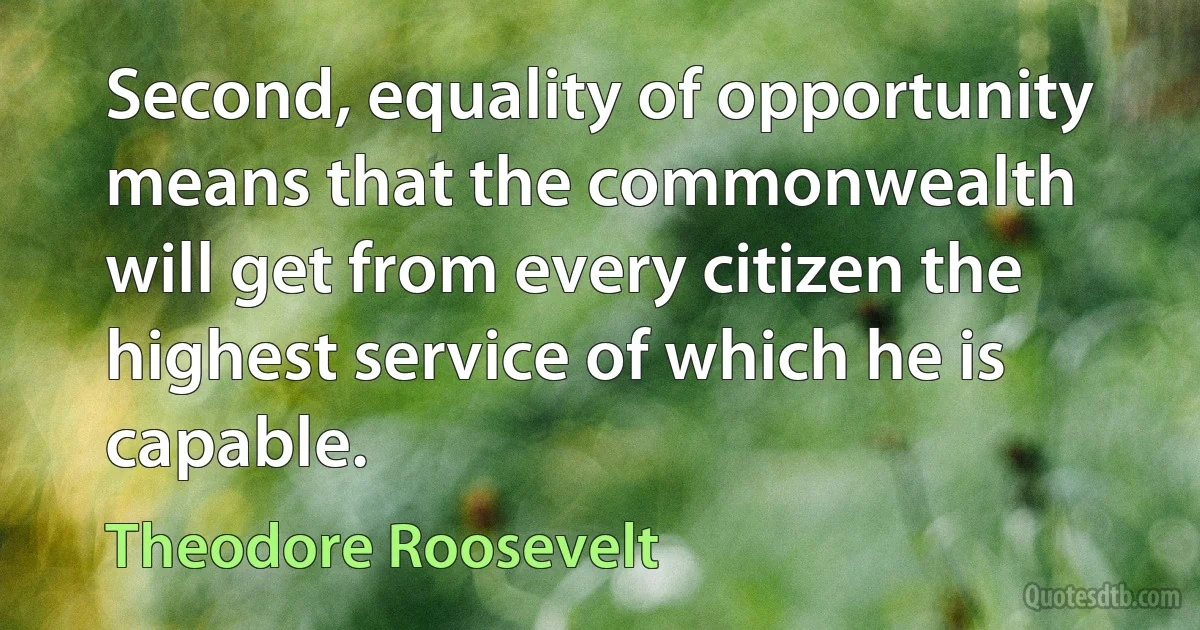 Second, equality of opportunity means that the commonwealth will get from every citizen the highest service of which he is capable. (Theodore Roosevelt)