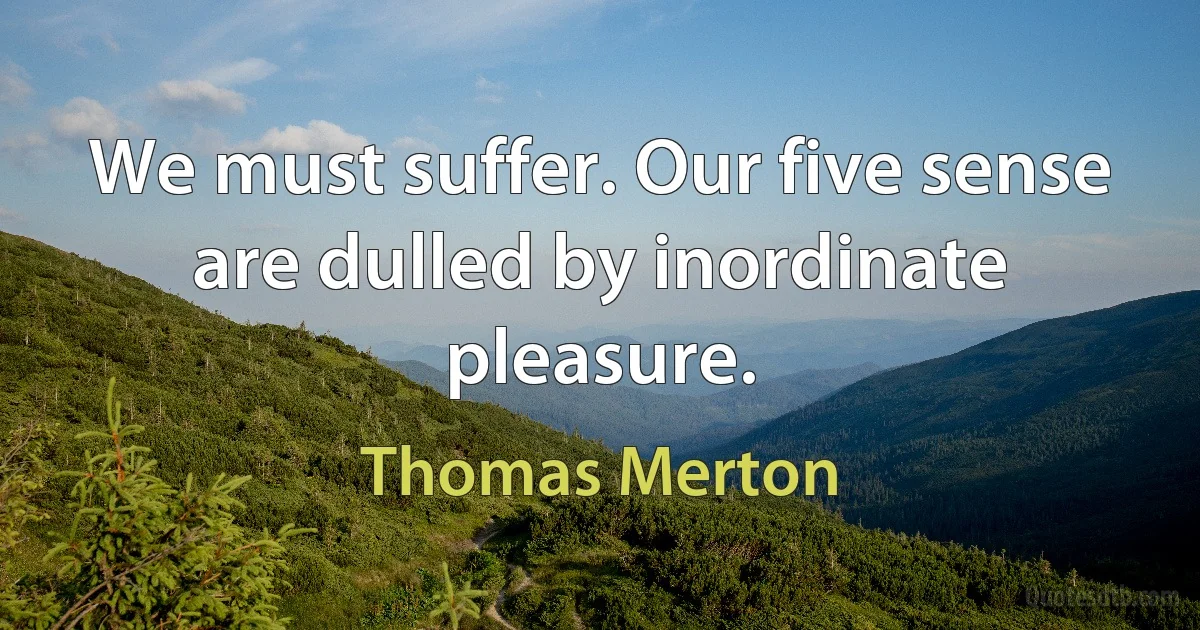 We must suffer. Our five sense are dulled by inordinate pleasure. (Thomas Merton)