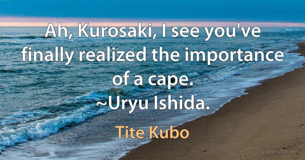 Ah, Kurosaki, I see you've finally realized the importance of a cape.
~Uryu Ishida. (Tite Kubo)