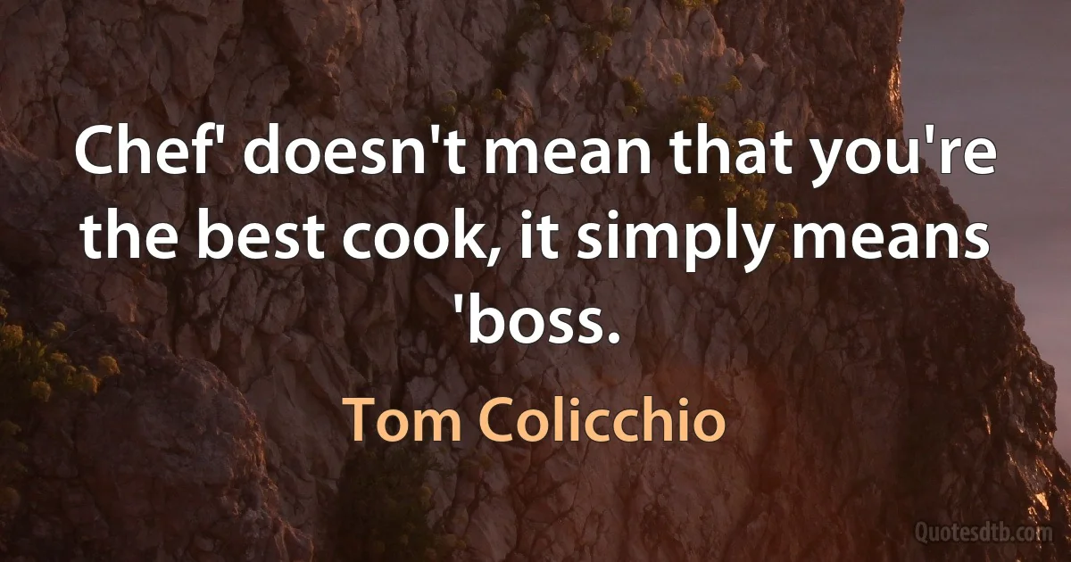 Chef' doesn't mean that you're the best cook, it simply means 'boss. (Tom Colicchio)