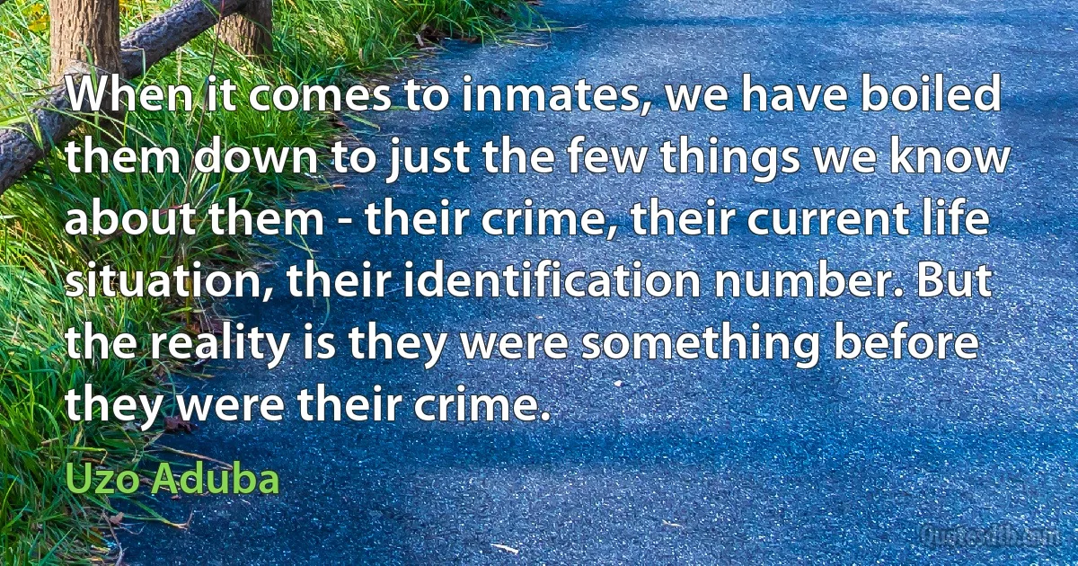 When it comes to inmates, we have boiled them down to just the few things we know about them - their crime, their current life situation, their identification number. But the reality is they were something before they were their crime. (Uzo Aduba)