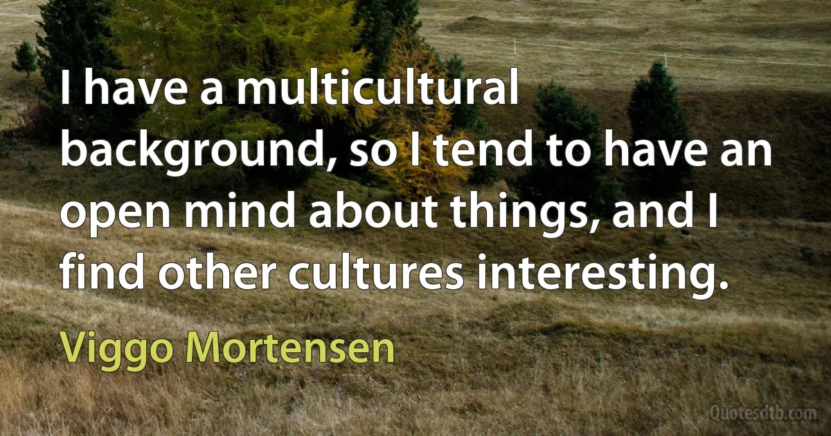 I have a multicultural background, so I tend to have an open mind about things, and I find other cultures interesting. (Viggo Mortensen)