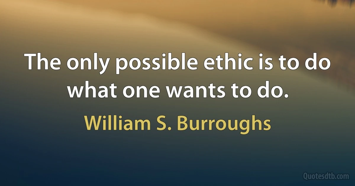 The only possible ethic is to do what one wants to do. (William S. Burroughs)