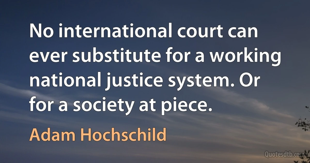 No international court can ever substitute for a working national justice system. Or for a society at piece. (Adam Hochschild)