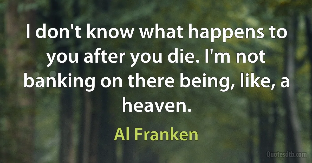 I don't know what happens to you after you die. I'm not banking on there being, like, a heaven. (Al Franken)