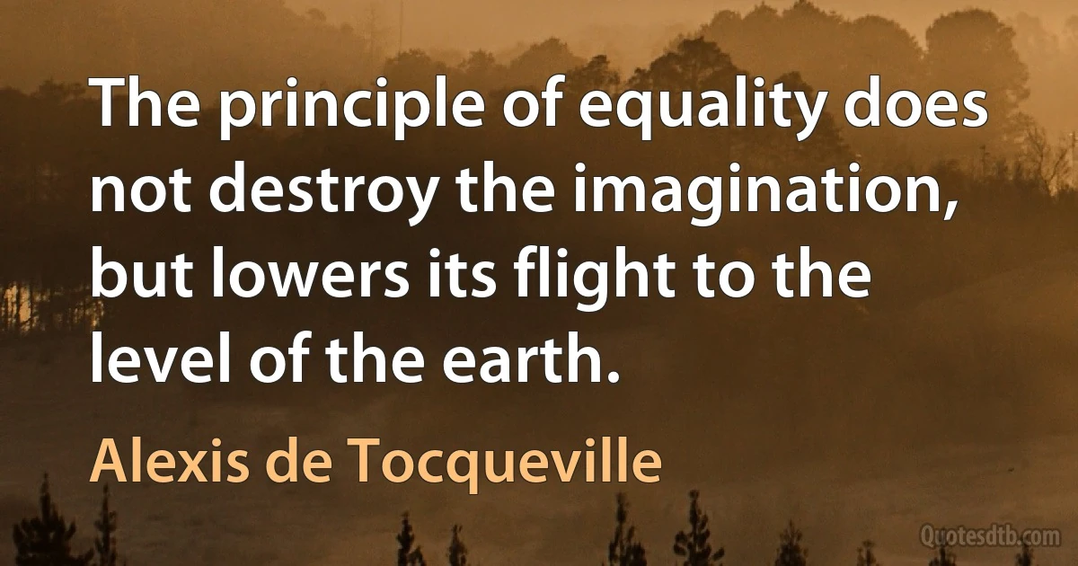 The principle of equality does not destroy the imagination, but lowers its flight to the level of the earth. (Alexis de Tocqueville)