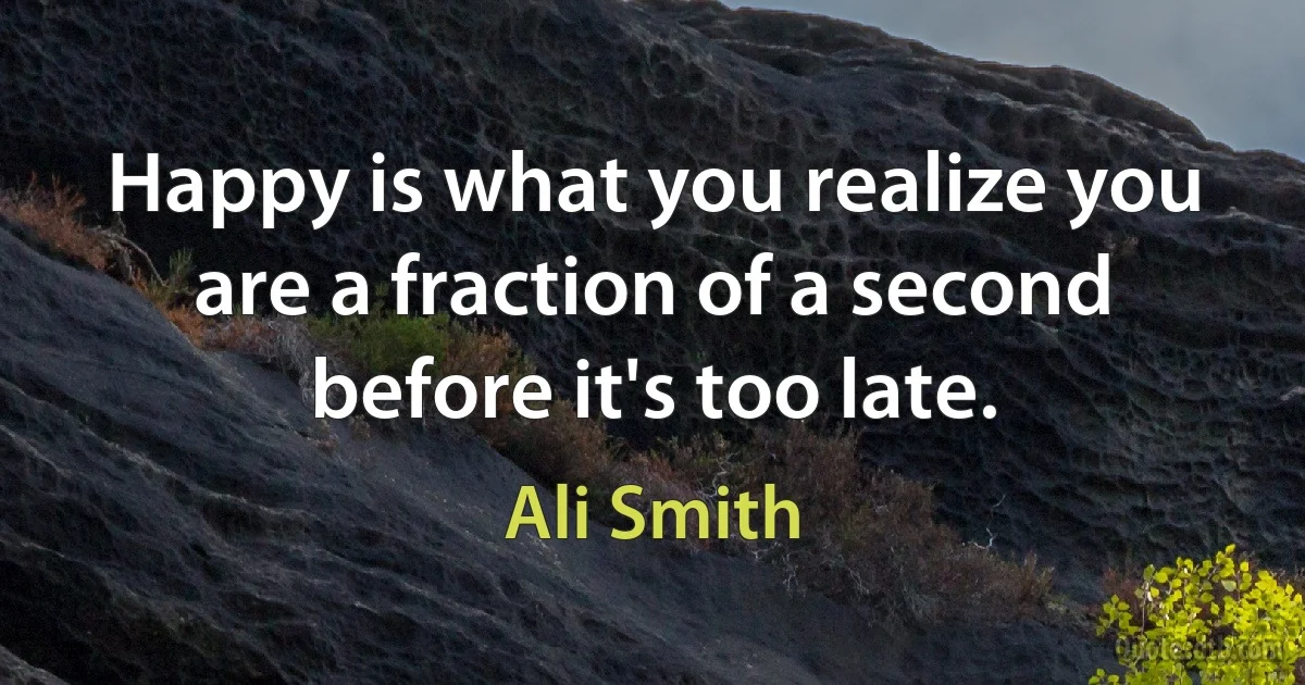 Happy is what you realize you are a fraction of a second before it's too late. (Ali Smith)