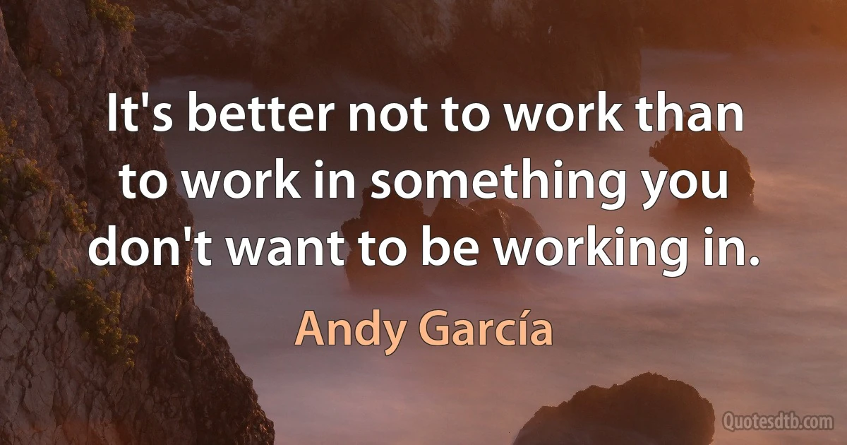 It's better not to work than to work in something you don't want to be working in. (Andy García)