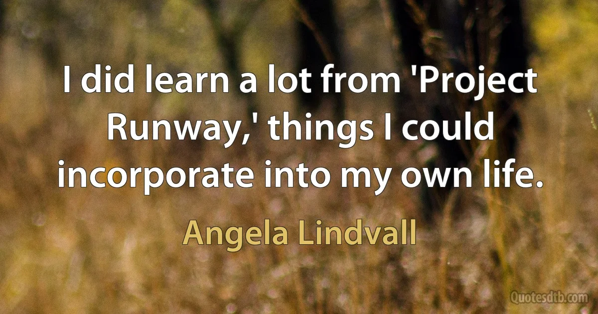 I did learn a lot from 'Project Runway,' things I could incorporate into my own life. (Angela Lindvall)