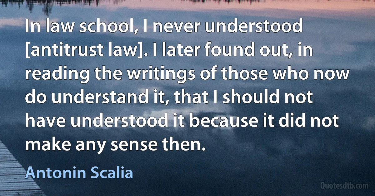 In law school, I never understood [antitrust law]. I later found out, in reading the writings of those who now do understand it, that I should not have understood it because it did not make any sense then. (Antonin Scalia)