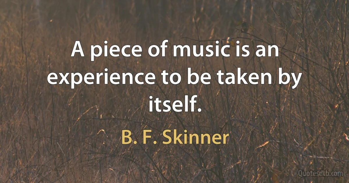 A piece of music is an experience to be taken by itself. (B. F. Skinner)