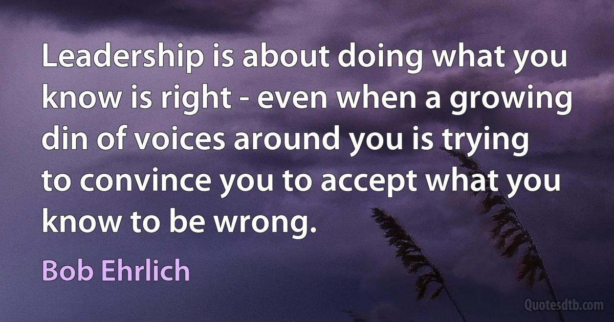 Leadership is about doing what you know is right - even when a growing din of voices around you is trying to convince you to accept what you know to be wrong. (Bob Ehrlich)