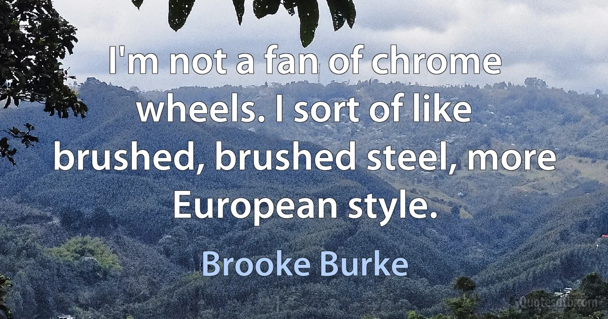 I'm not a fan of chrome wheels. I sort of like brushed, brushed steel, more European style. (Brooke Burke)