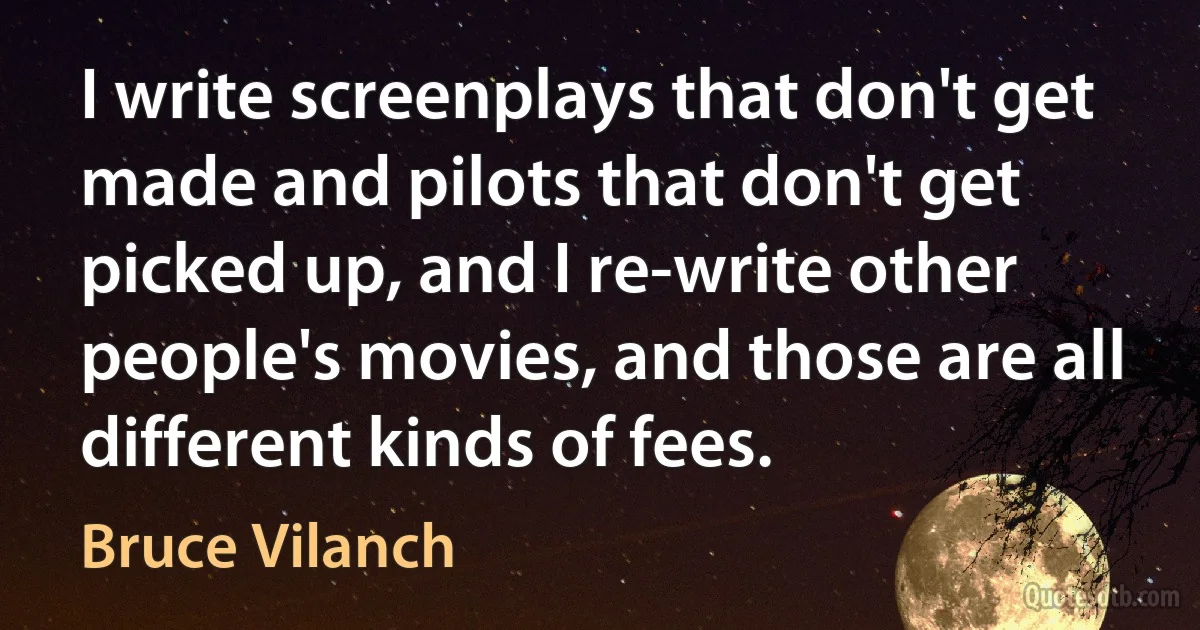 I write screenplays that don't get made and pilots that don't get picked up, and I re-write other people's movies, and those are all different kinds of fees. (Bruce Vilanch)