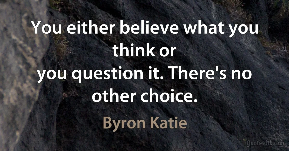 You either believe what you think or
you question it. There's no other choice. (Byron Katie)