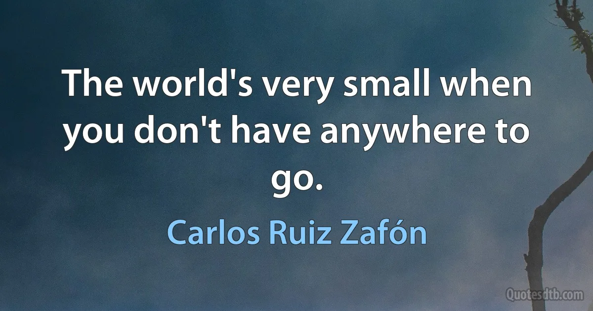 The world's very small when you don't have anywhere to go. (Carlos Ruiz Zafón)