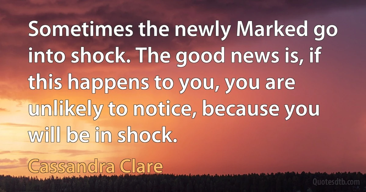 Sometimes the newly Marked go into shock. The good news is, if this happens to you, you are unlikely to notice, because you will be in shock. (Cassandra Clare)