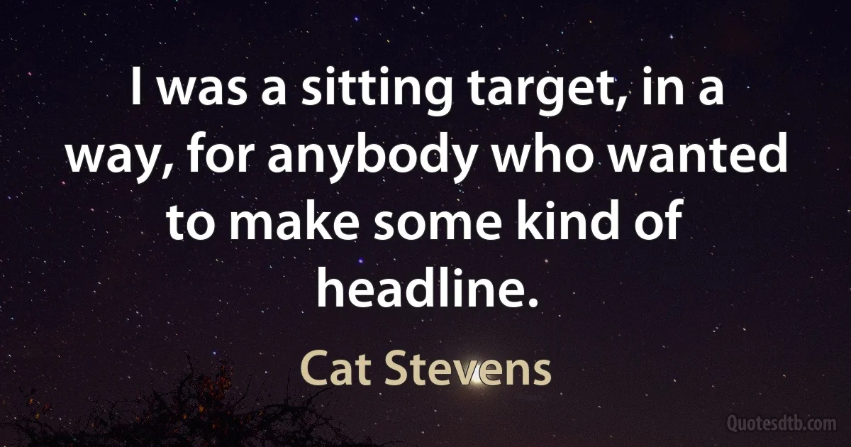 I was a sitting target, in a way, for anybody who wanted to make some kind of headline. (Cat Stevens)