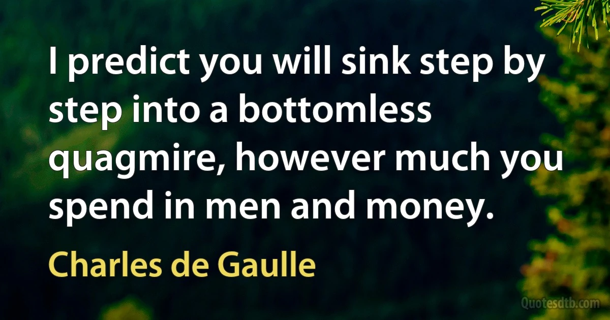 I predict you will sink step by step into a bottomless quagmire, however much you spend in men and money. (Charles de Gaulle)